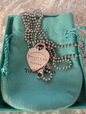 Tiffany & Co. Silver Heart Tag Necklace with Beaded Chain